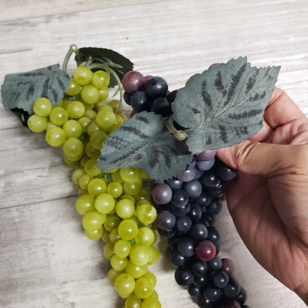 Lot 2 Realistic Artificial Faux Decorative Grapes Clusters Plastic Rubber Fruit